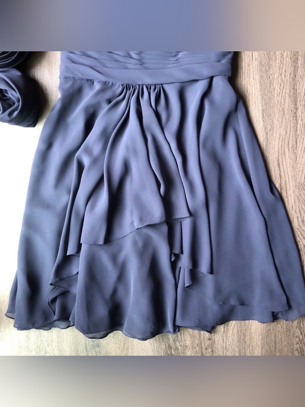 Mori Lee Strapless Slate Blue Cocktail Dress - Picture 3 of 10
